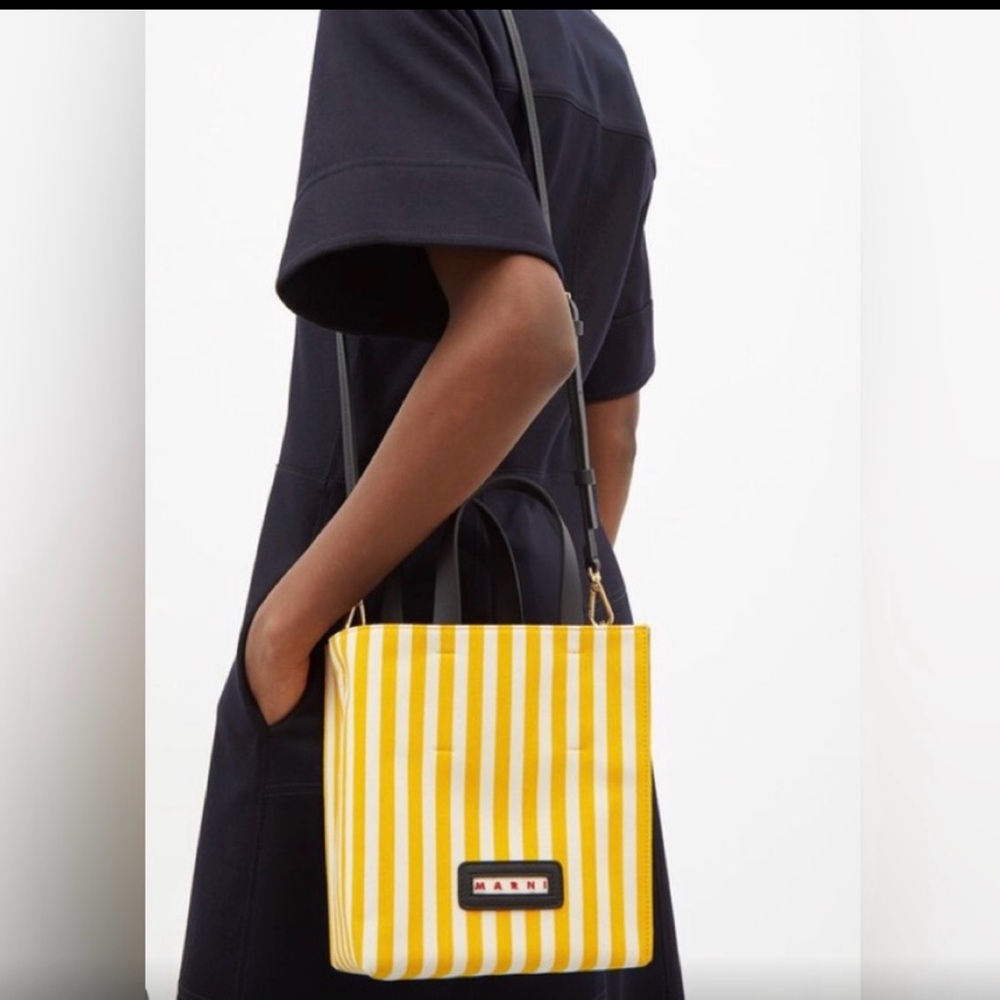 💯 Authentic Marni Museo Striped-Canvas and Leather Bag Made in Italy